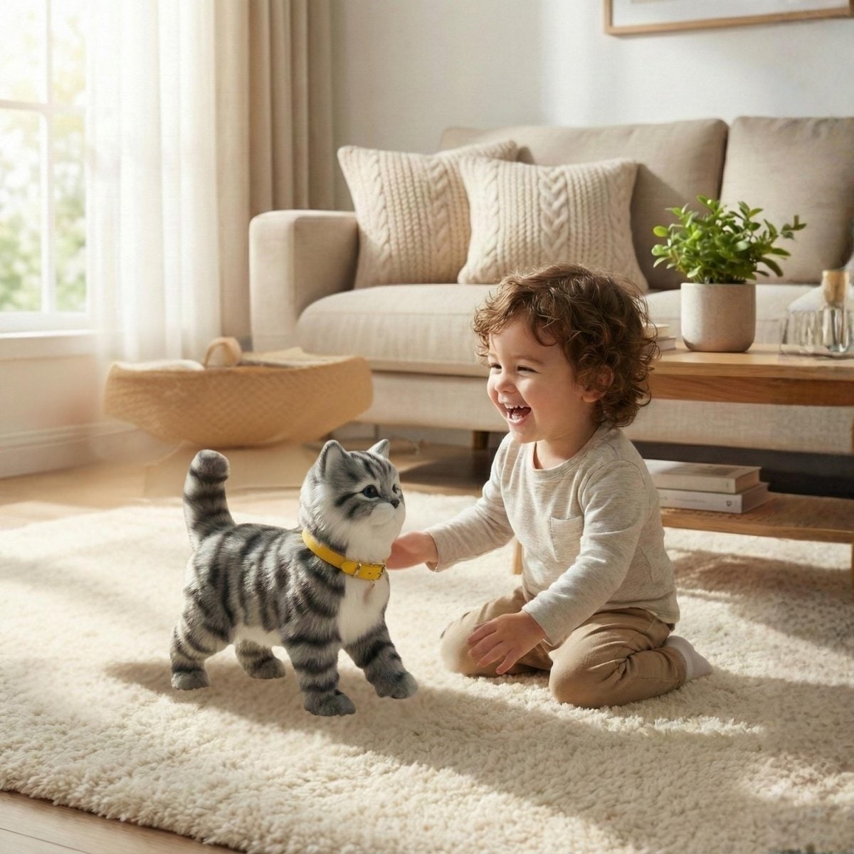 Interactive Robot Cat Toy with Walking Motion and Plush Tabby Design - Image 1