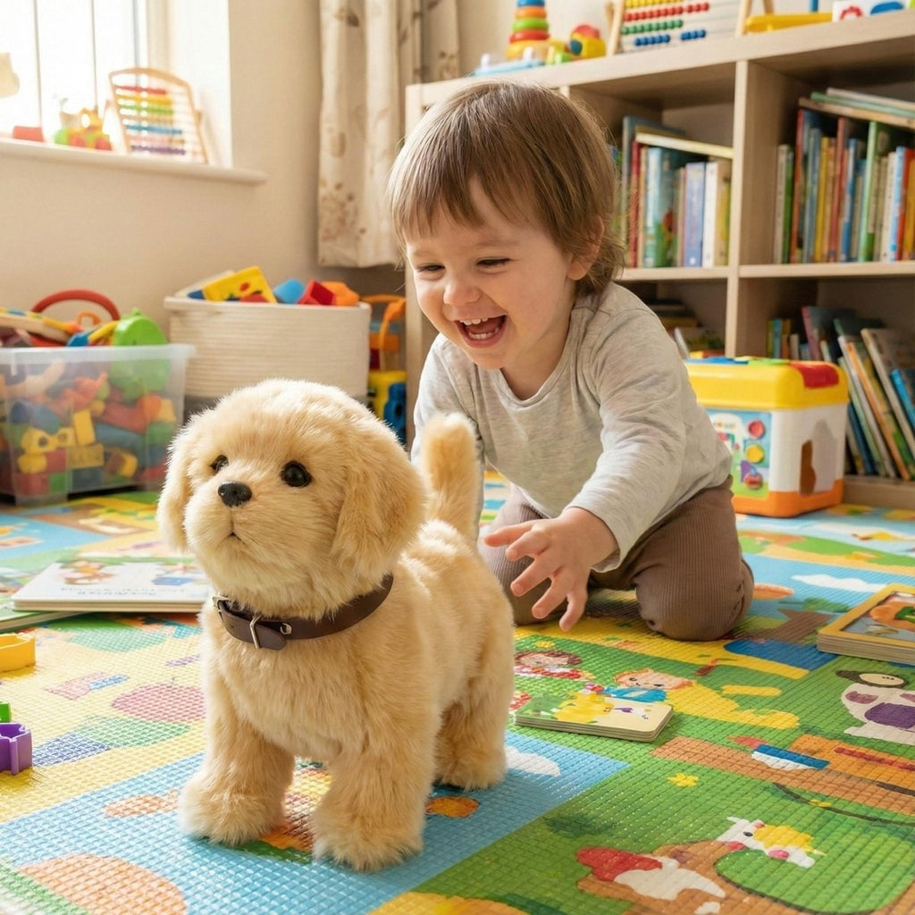 Interactive Robotic Dog Toy with Soft Plush Golden Retriever Design and Walking Features for Kids - Image 1