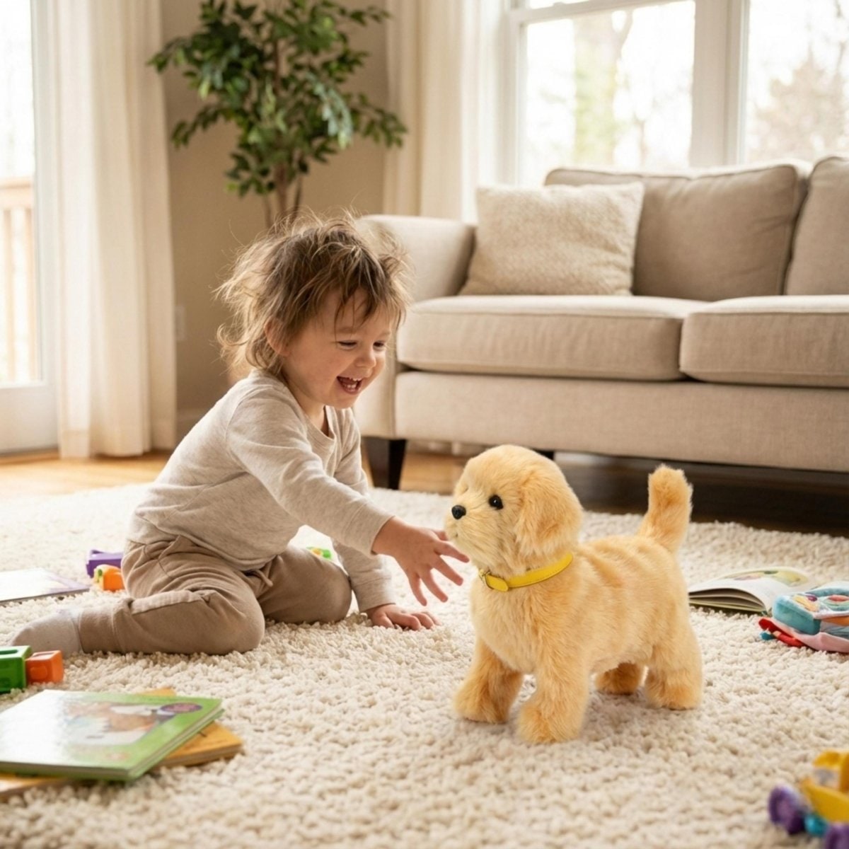 Interactive Robotic Dog Toy with Soft Plush Golden Retriever Design and Walking Features for Kids - Image 2