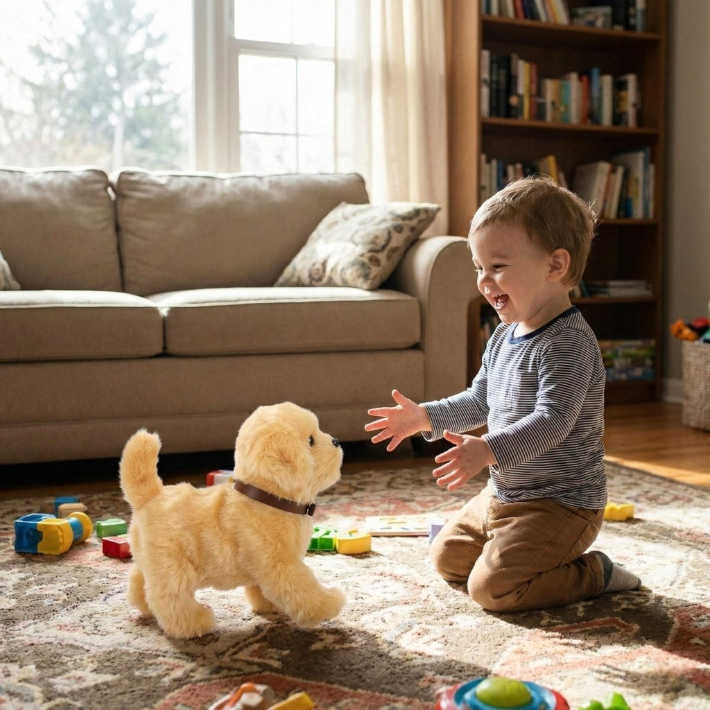 Interactive Robotic Dog Toy with Soft Plush Golden Retriever Design and Walking Features for Kids - Image 3