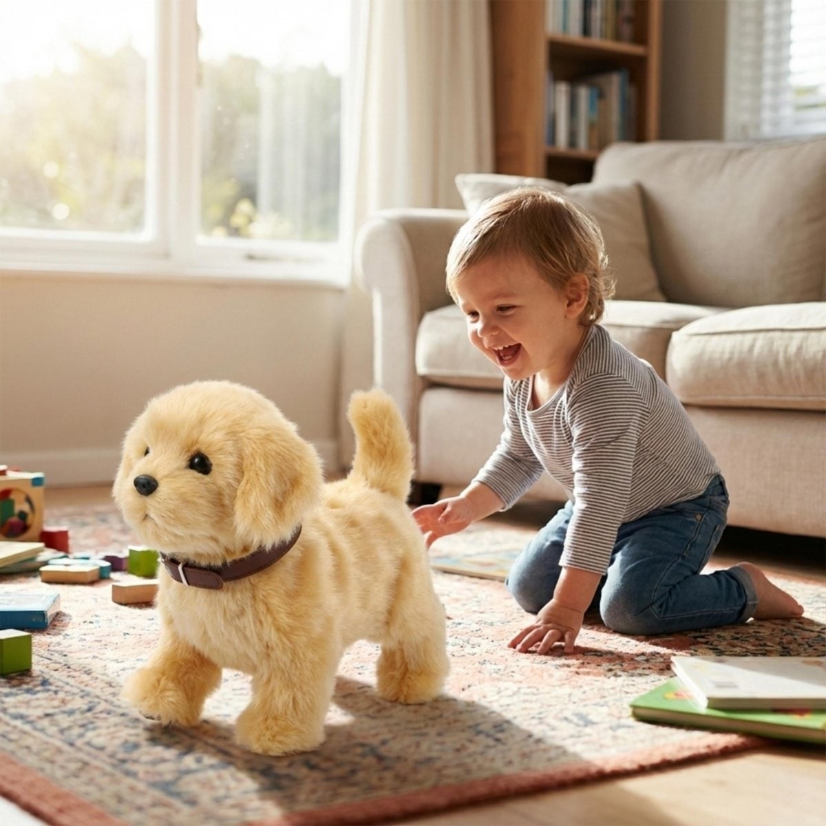 Interactive Robotic Dog Toy with Soft Plush Golden Retriever Design and Walking Features for Kids - Image 4