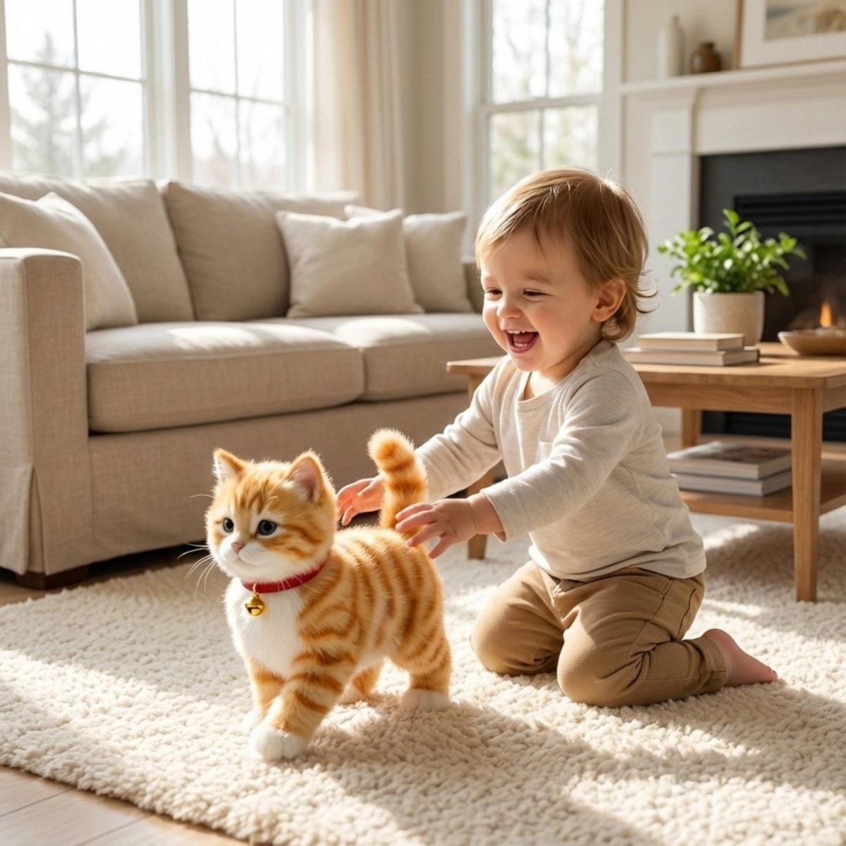 Interactive Toy Cat with Walking and Meowing Plush Tabby Kitten Electronic Pet - Image 1