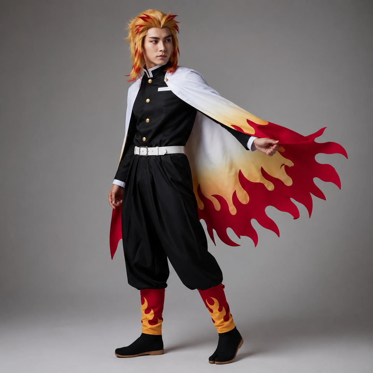 Kids' Anime Cosplay Costume with Flame Pattern Cape and Warrior Character Outfit - Image 2