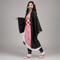 Kids' Anime Cosplay Costume with Kimono Haori Jacket Checkered Pattern and Leg Wraps - Image 1