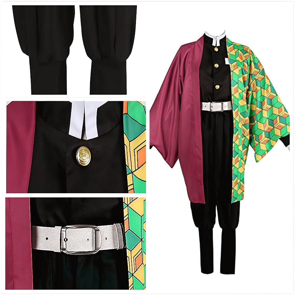 Kids' Anime Cosplay Costume with Kimono Haori Jacket Checkered Pattern and Leg Wraps - Image 12