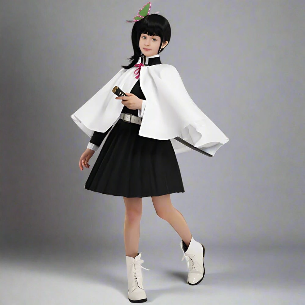 Kids' Anime Cosplay Costume with Kimono Haori Jacket Checkered Pattern and Leg Wraps - Image 15
