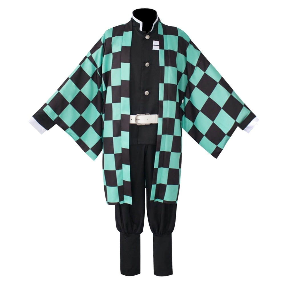 Kids' Anime Cosplay Costume with Kimono Haori Jacket Checkered Pattern and Leg Wraps - Image 6