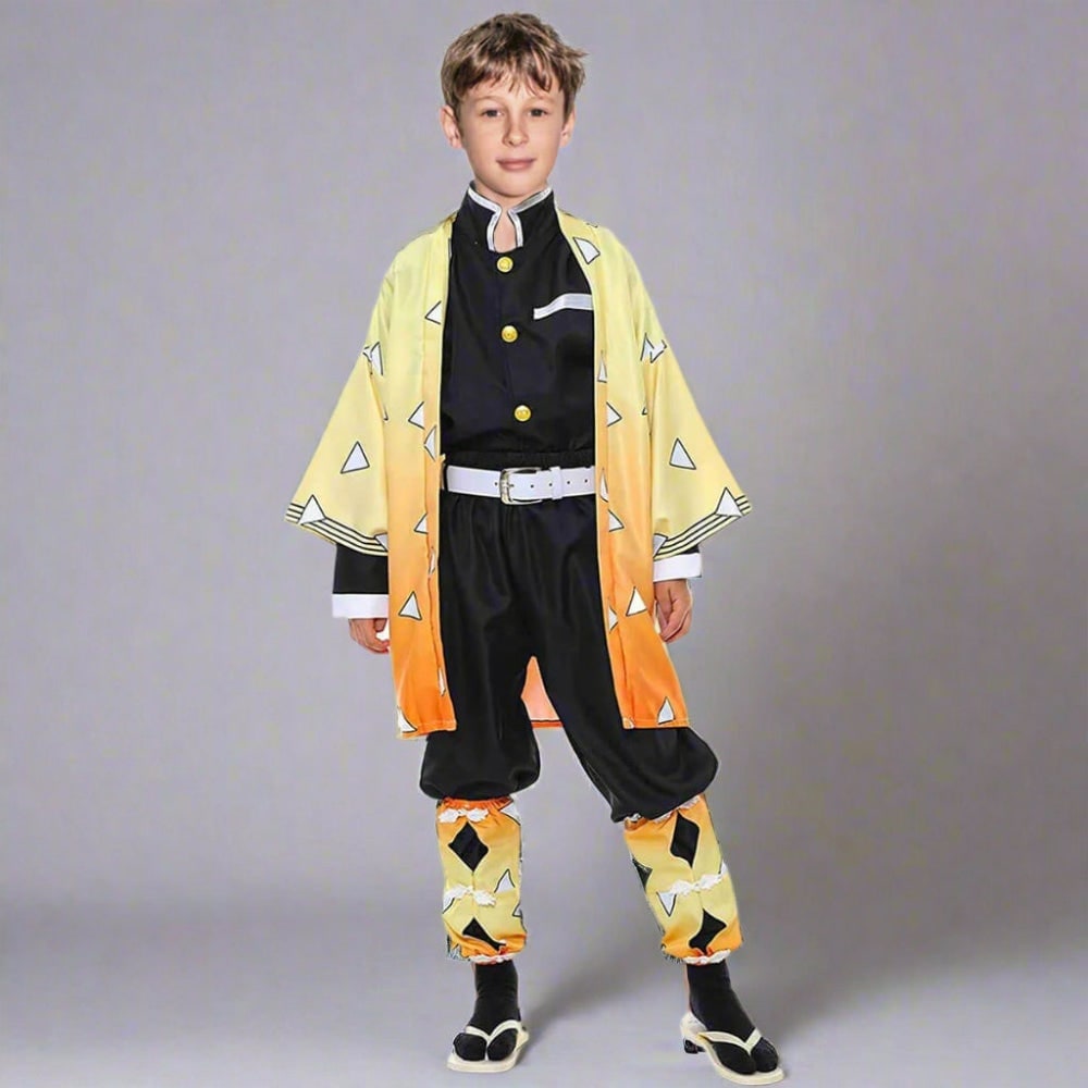 Kids' Anime Cosplay Costume with Kimono Haori Jacket Checkered Pattern and Leg Wraps - Image 7