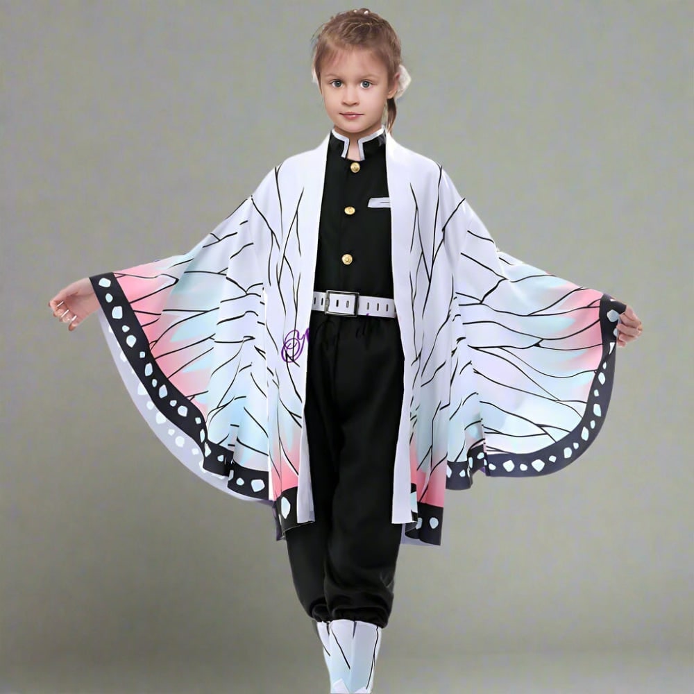 Kids' Anime Cosplay Costume with Kimono Haori Jacket Checkered Pattern and Leg Wraps - Image 9