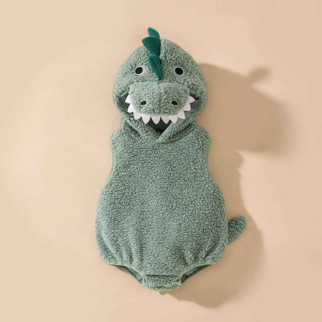 Kids' Dinosaur Costume Hooded Romper with Spikes and Stuffed Tail - Image 2