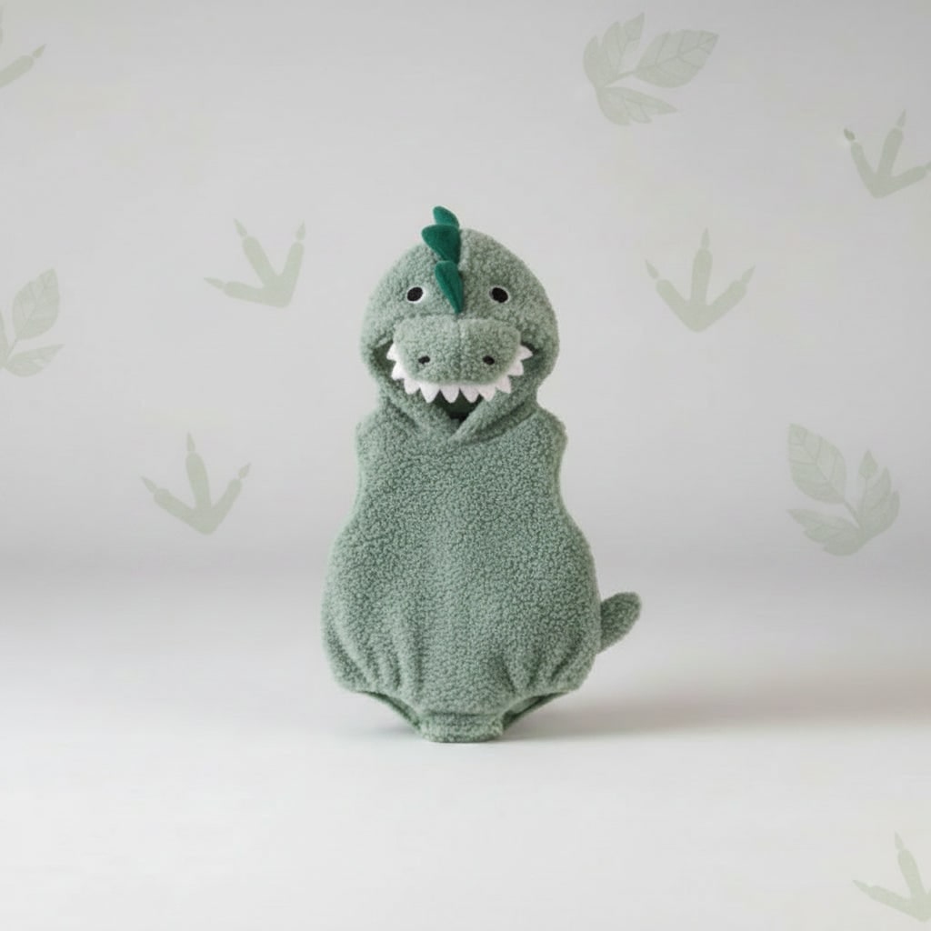 Kids' Dinosaur Costume Hooded Romper with Spikes and Stuffed Tail - Image 4