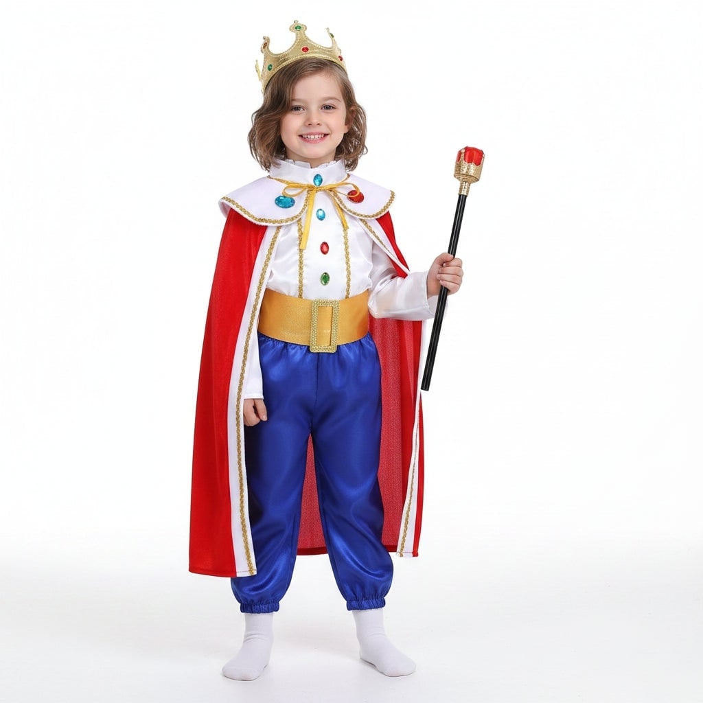 Kids' Prince Costume Set with Gold Crown Scepter and Red Cape - Image 1