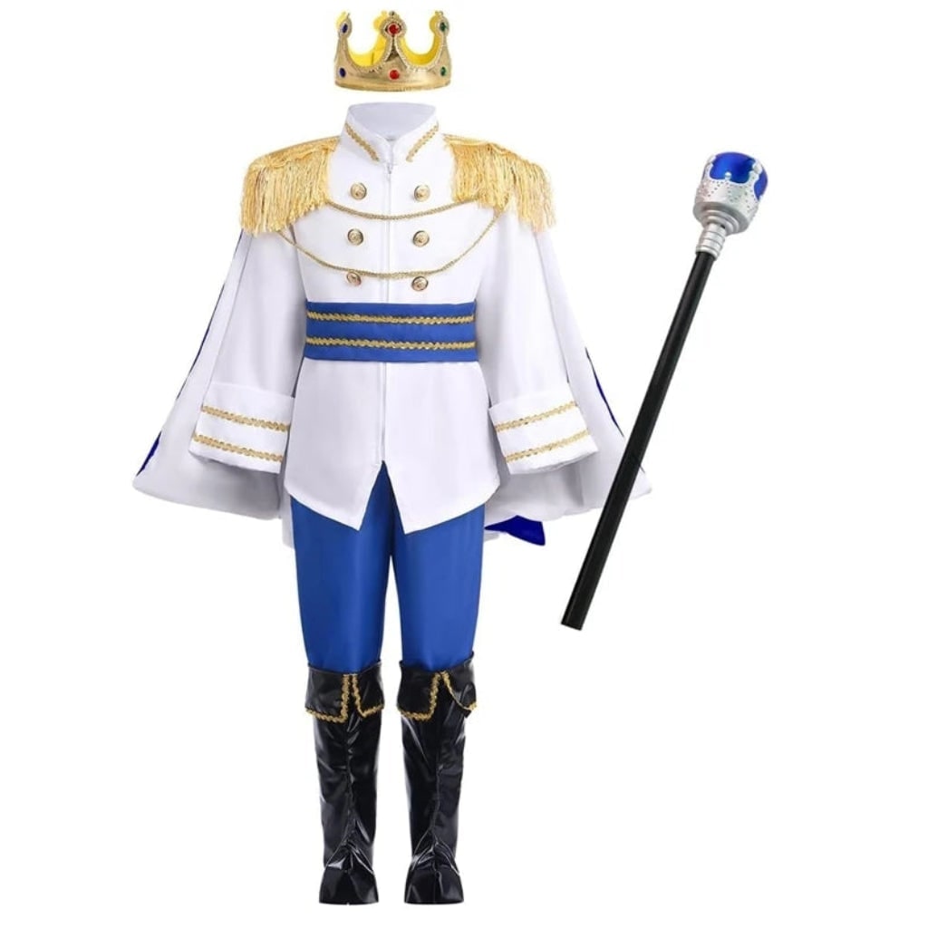 Kids' Prince Costume Set with Gold Crown Scepter and Red Cape - Image 3