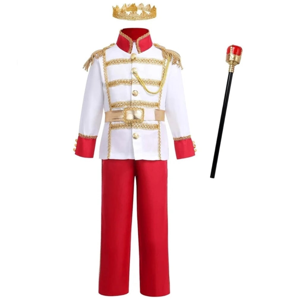 Kids' Prince Costume Set with Gold Crown Scepter and Red Cape - Image 4