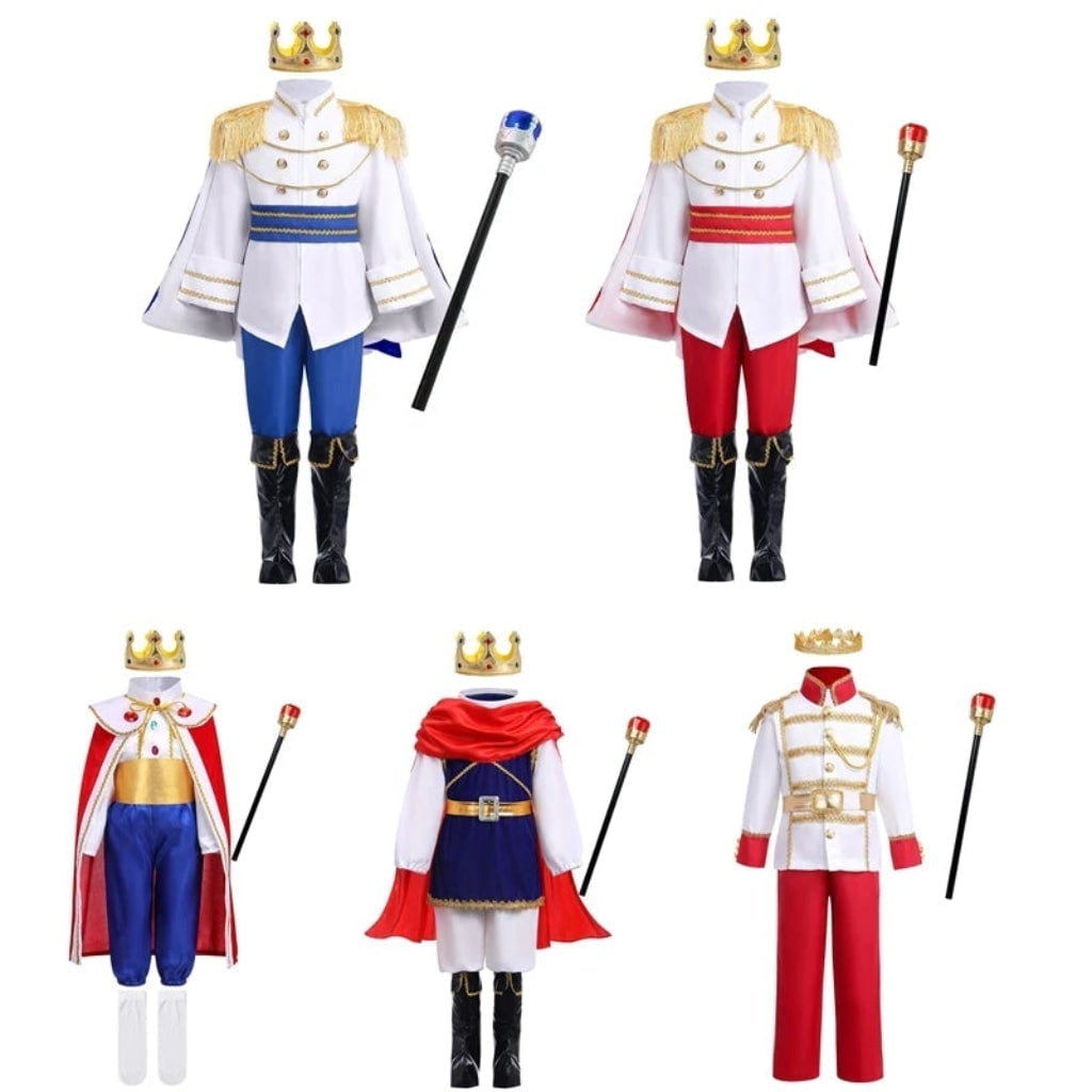 Kids' Prince Costume Set with Gold Crown Scepter and Red Cape - Image 6