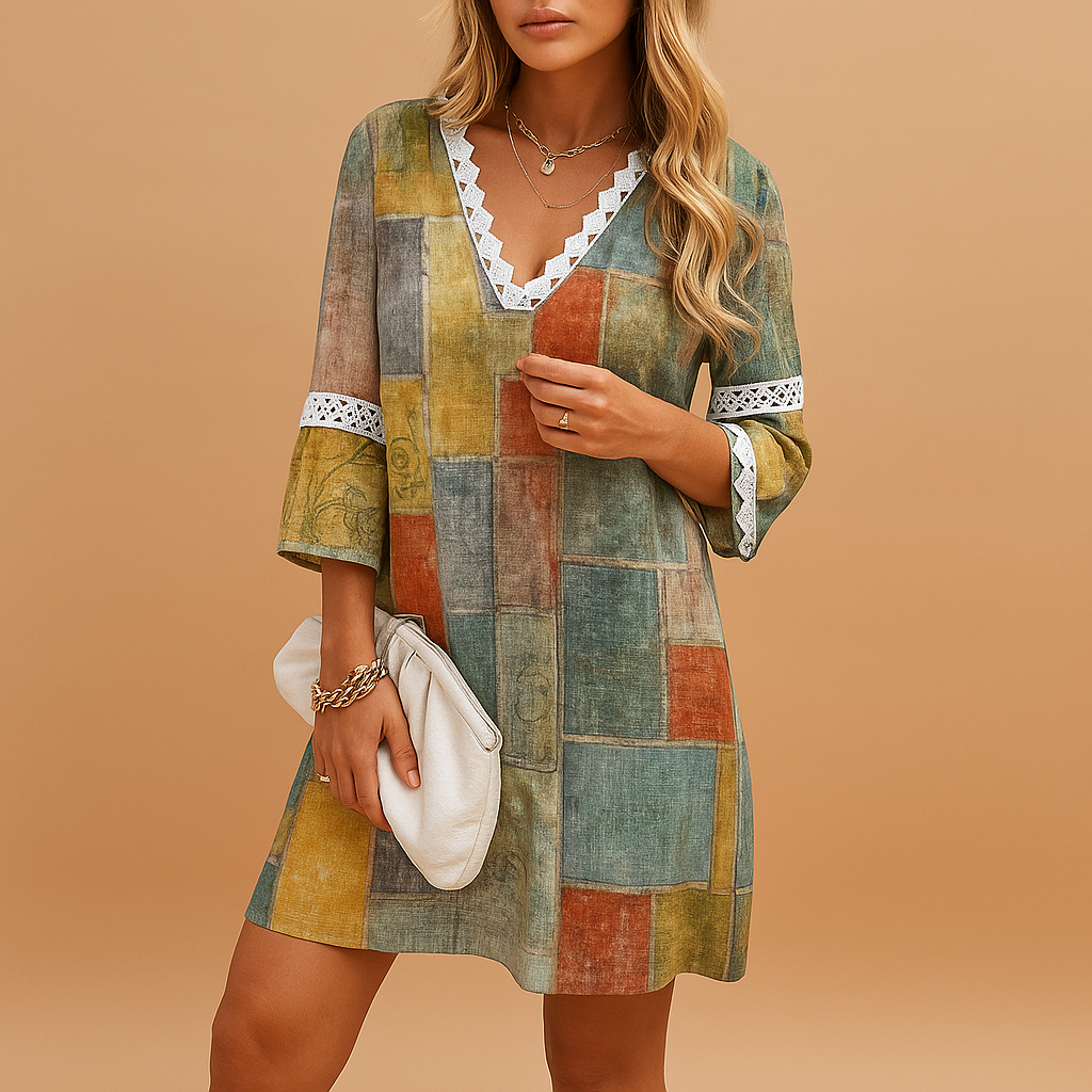 Knee-length summer dress for women with short sleeves, breathable design, and vibrant prints, ideal for casual outings and festive summer occasions.