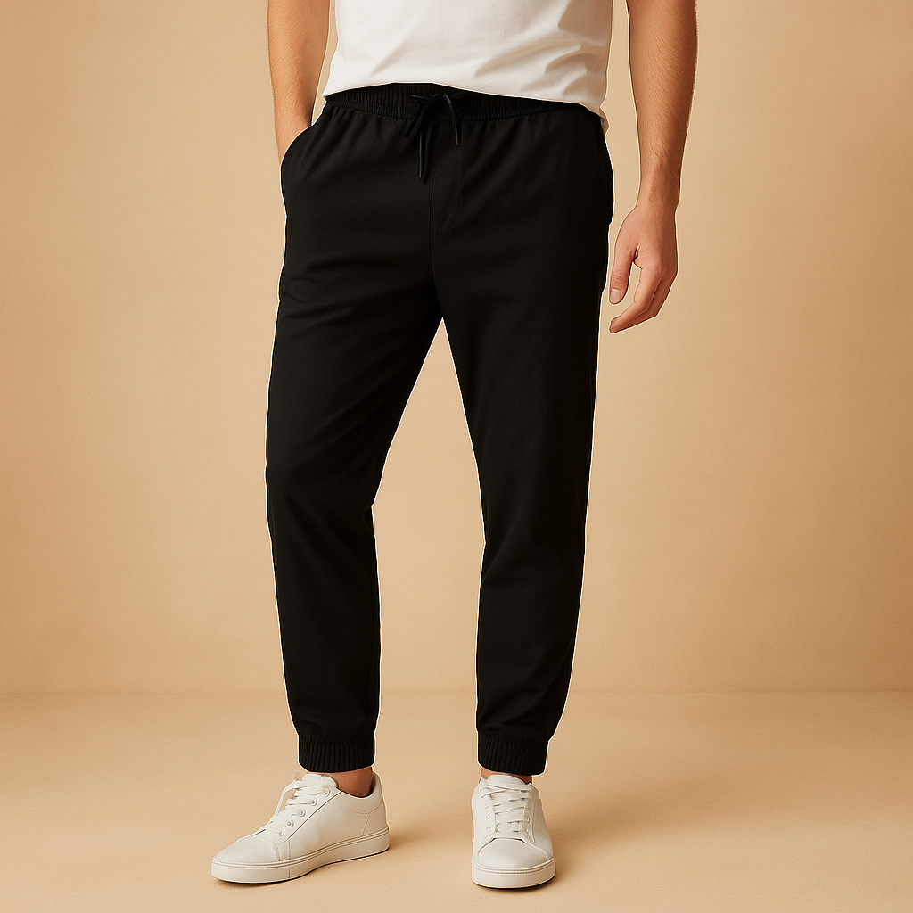 Men’s knitted winter pants with elastic waistband and drawstring, ideal for cold days, casual wear, and relaxing at home.