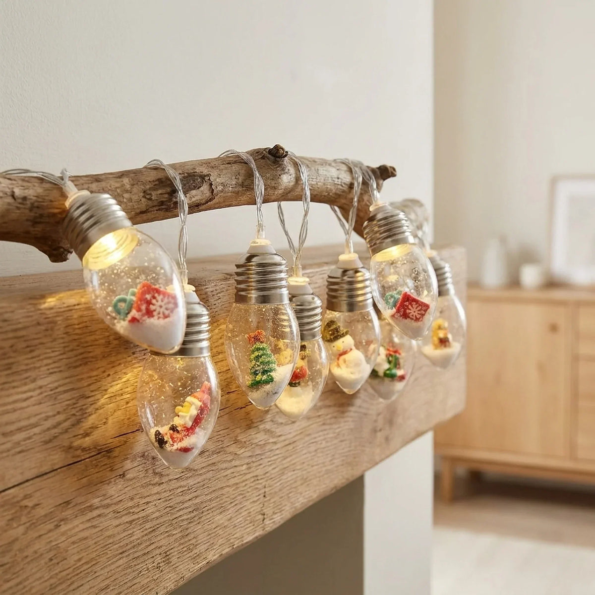 LED Christmas String Lights with Warm White Miniature Figurine Bulbs for Indoor Decorating - Image 1