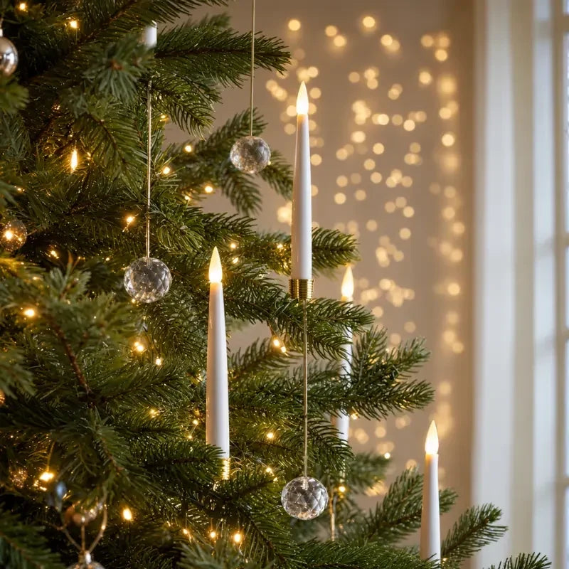 LED Christmas Tree Candles with Flickering Flame and Hanging Ornaments for Lights - Image 1