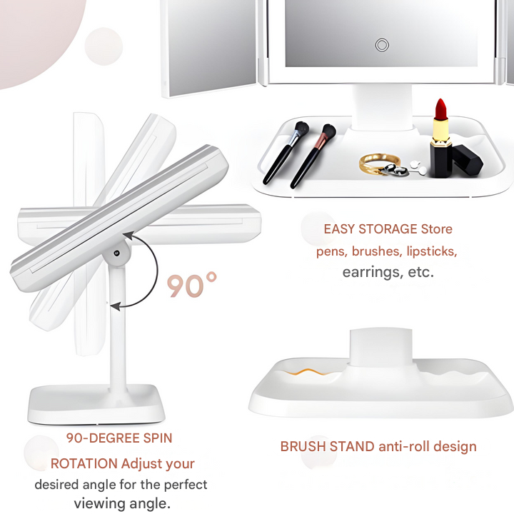 LED Vanity Mirror with Magnification Trifold Design and Adjustable Lights - Image 5