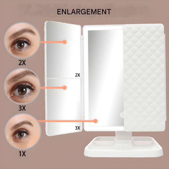LED Vanity Mirror with Magnification Trifold Design and Adjustable Lights - Image 6