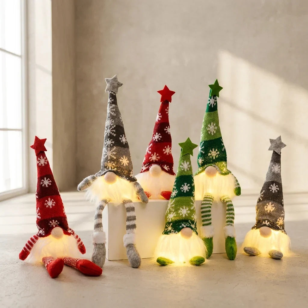 Light Up Christmas Gnome with Plush Body Knit Snowflake Hat and Warm LED Glow - Image 1