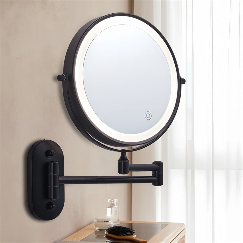 Lighted Makeup Mirror with LED Lights 10x Magnification and Wall-Mounted Swing Arm - Image 13