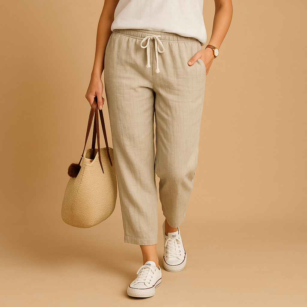 Lightweight breathable casual trousers for women designed for comfortable everyday wear, walking, travel, and relaxed spring outfits.
