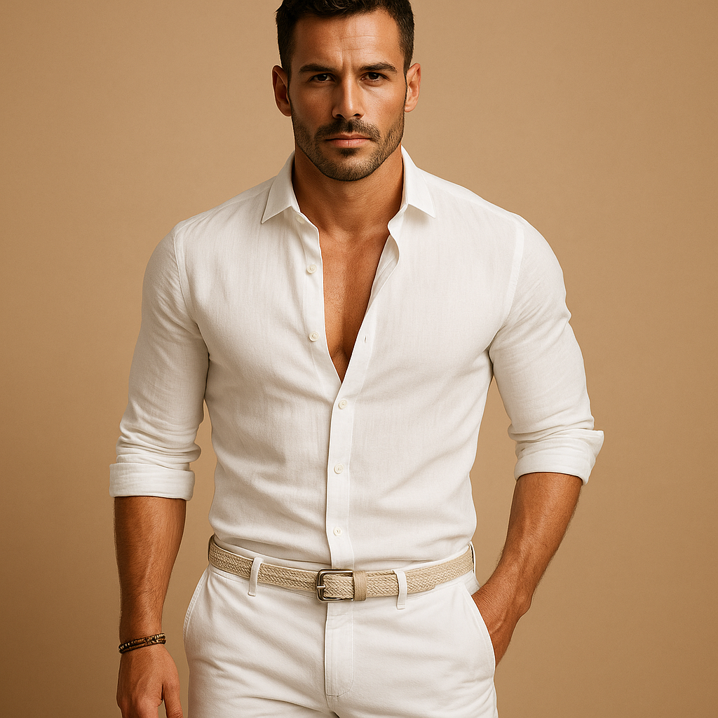Lightweight button-down dress shirt for men with a breathable comfortable fit and classic collar, ideal for work, summer outfits, and smart casual occasions.