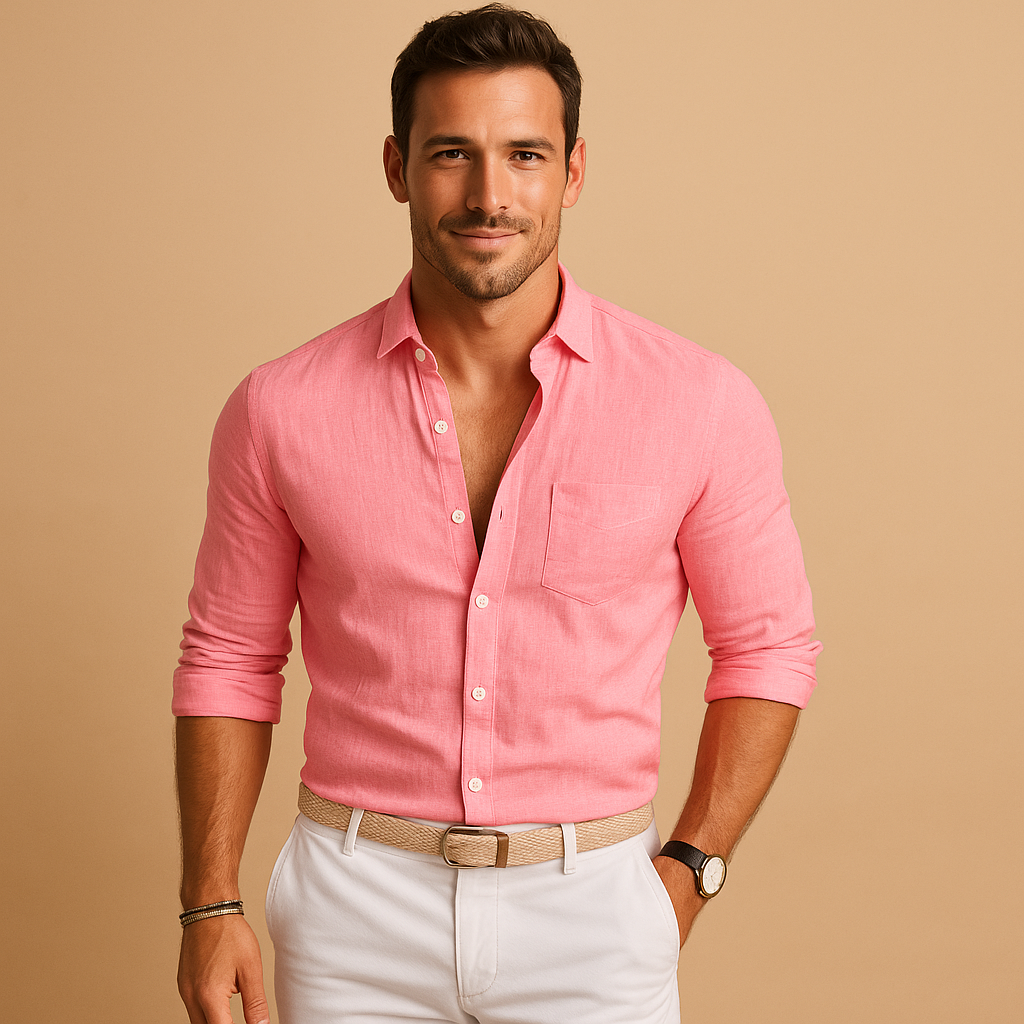 Lightweight button-down dress shirt for men with a breathable comfortable fit and classic collar, ideal for work, summer outfits, and smart casual occasions.