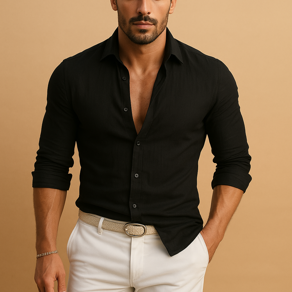 Lightweight button-down dress shirt for men with a breathable comfortable fit and classic collar, ideal for work, summer outfits, and smart casual occasions.
