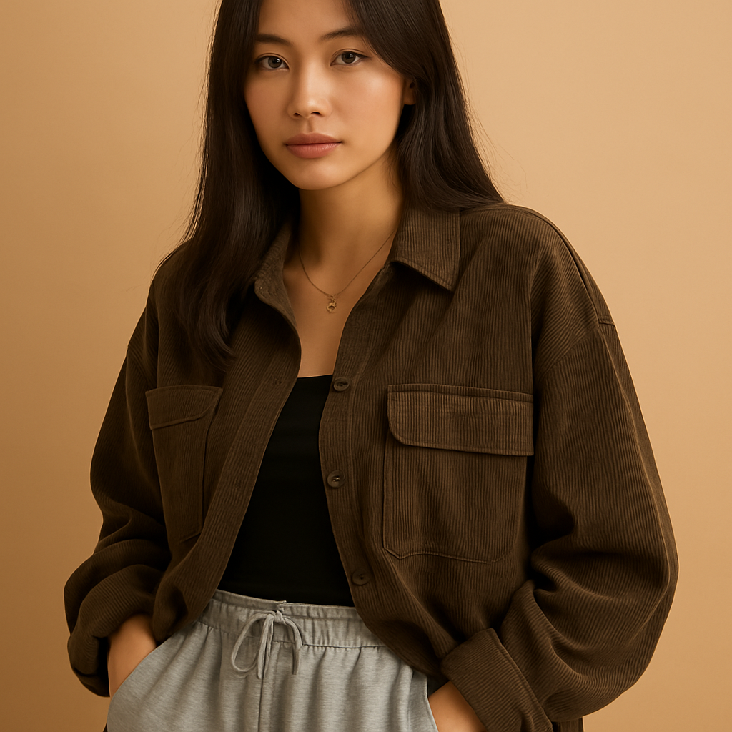 Women’s lightweight corduroy summer jacket with breathable fabric and minimalist design, ideal for warm days and versatile everyday styling.