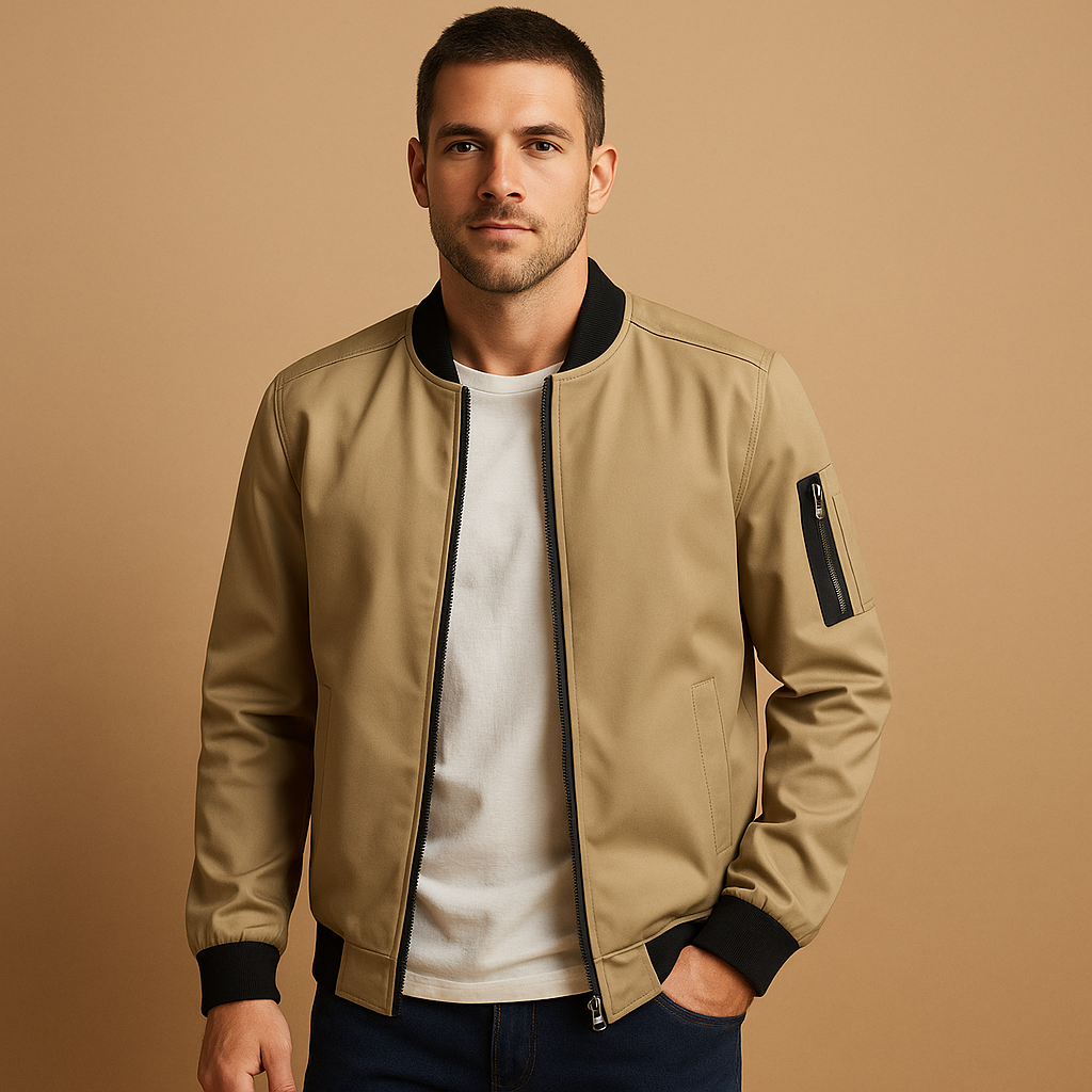 Men’s lightweight summer jacket with water-repellent finish and timeless design, suitable for casual walks and formal occasions.