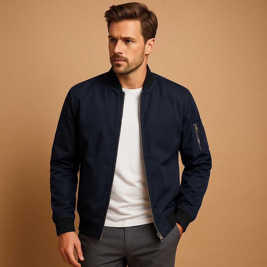 Men’s lightweight summer jacket with water-repellent finish and timeless design, suitable for casual walks and formal occasions.