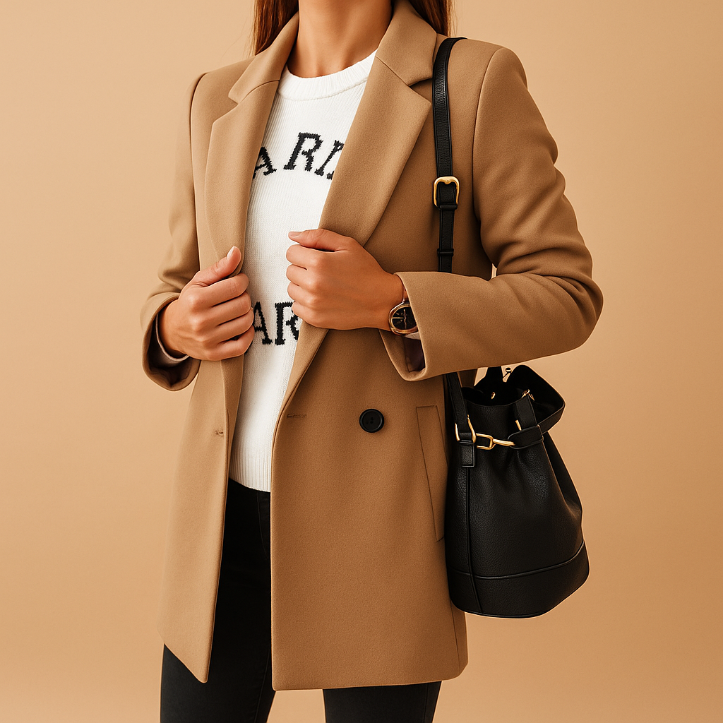 Women’s long elegant jacket with a classic silhouette and refined finish, ideal for daily wear and stylish occasions.