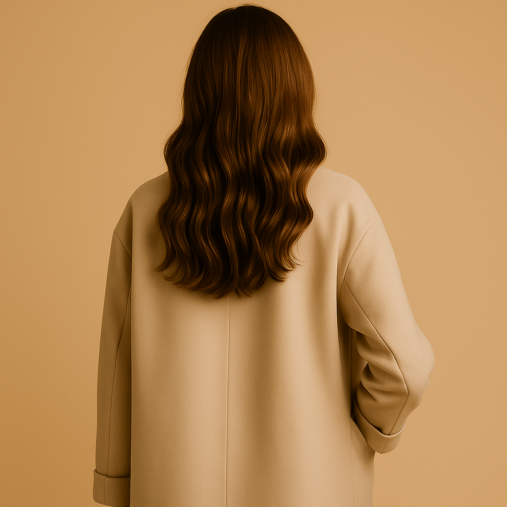 Woman wearing a long elegant winter coat with a tailored fit, ideal for formal occasions and warm daily winter outfits.