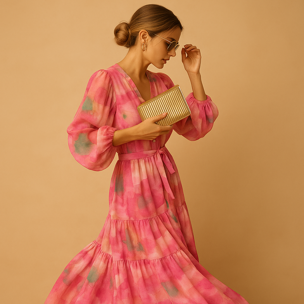 Long sleeve maxi summer dress for women with a flowy A-line silhouette, ideal for casual outings, brunch, and semi-formal summer occasions.