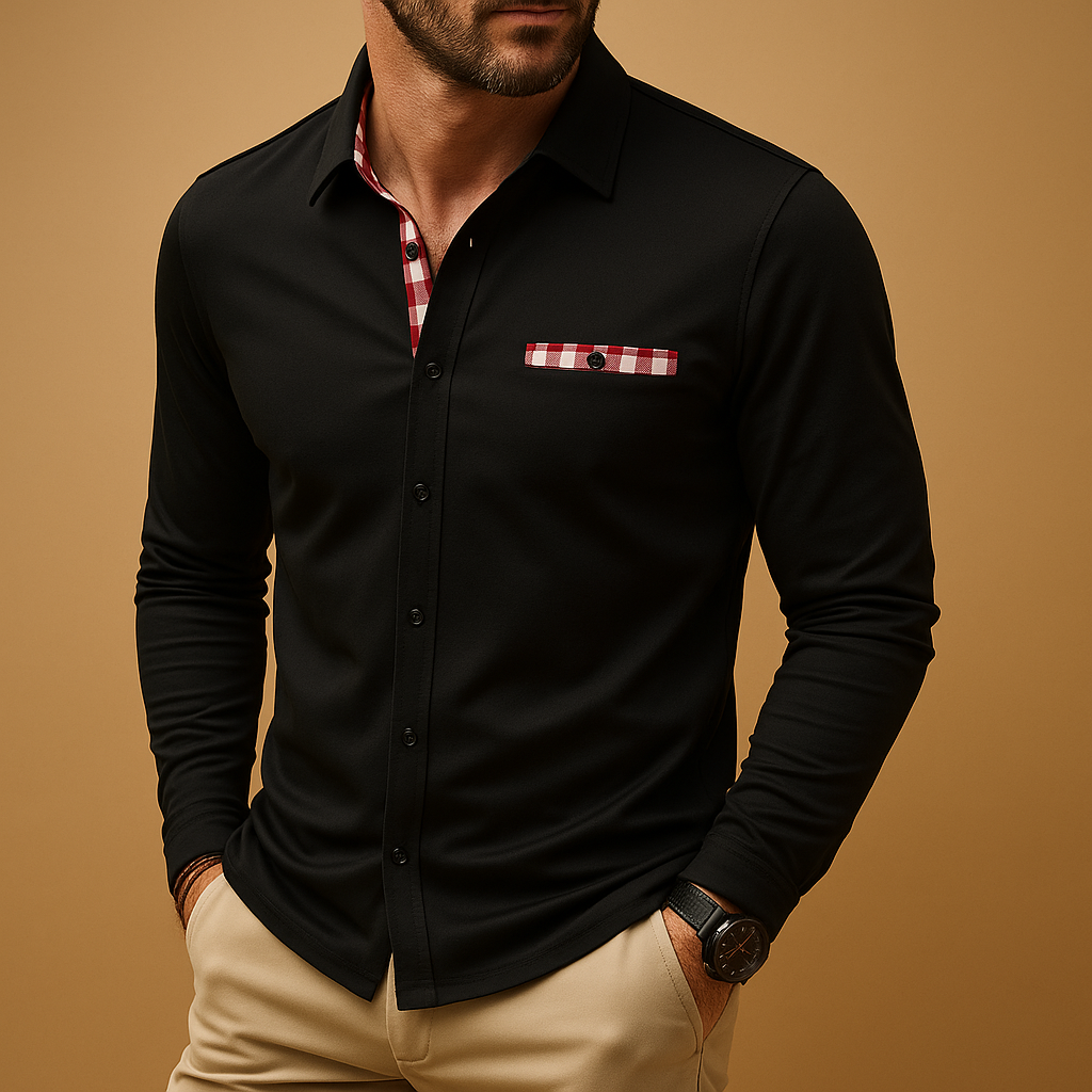 Long sleeve polo shirt for men with a classic collar and comfortable fit, ideal for casual outfits and business casual everyday wear.
