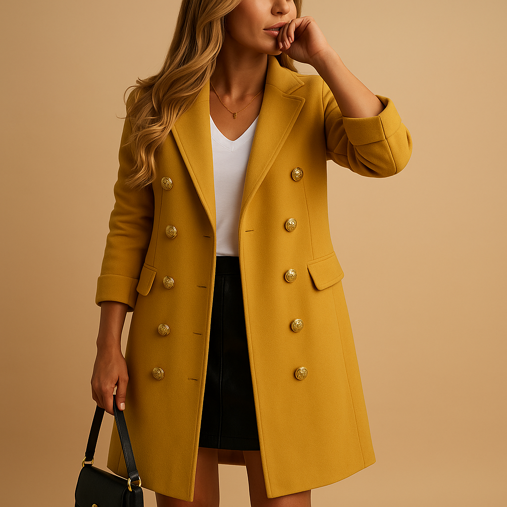 Woman wearing a long belted trench coat with a tailored fit, double-breasted design, and adjustable waist belt, ideal for transitional seasons and elegant layering.