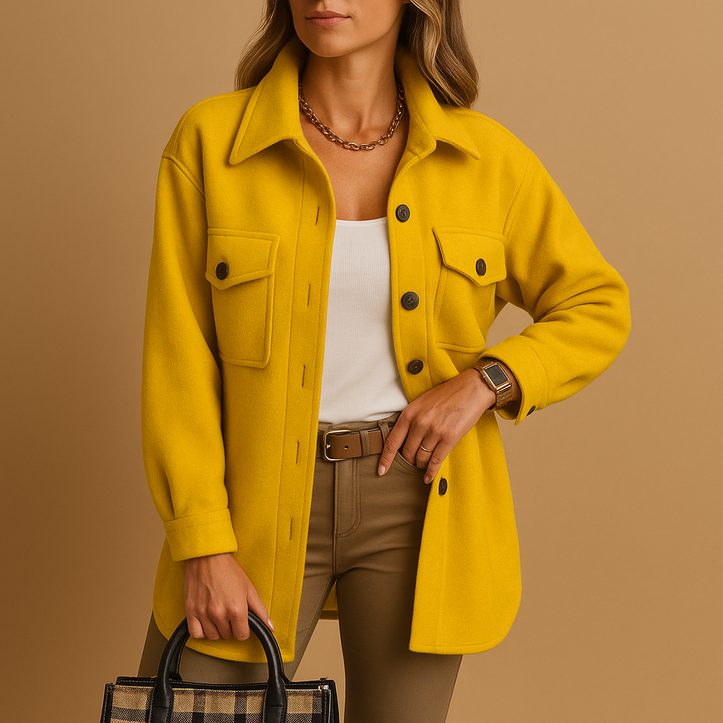 Woman wearing a long winter coat with a tailored silhouette and elegant cut, ideal for formal outfits and stylish winter layering.