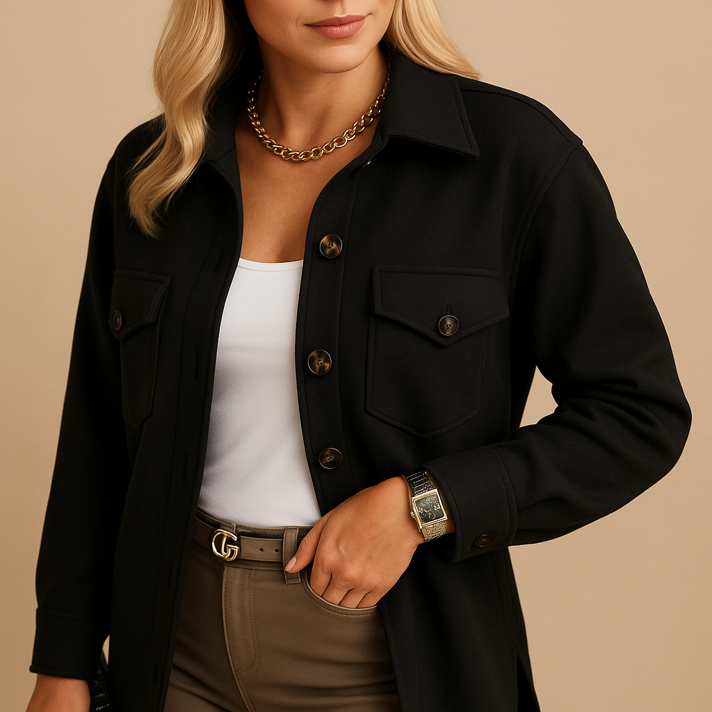 Woman wearing a long winter coat with a tailored silhouette and elegant cut, ideal for formal outfits and stylish winter layering.