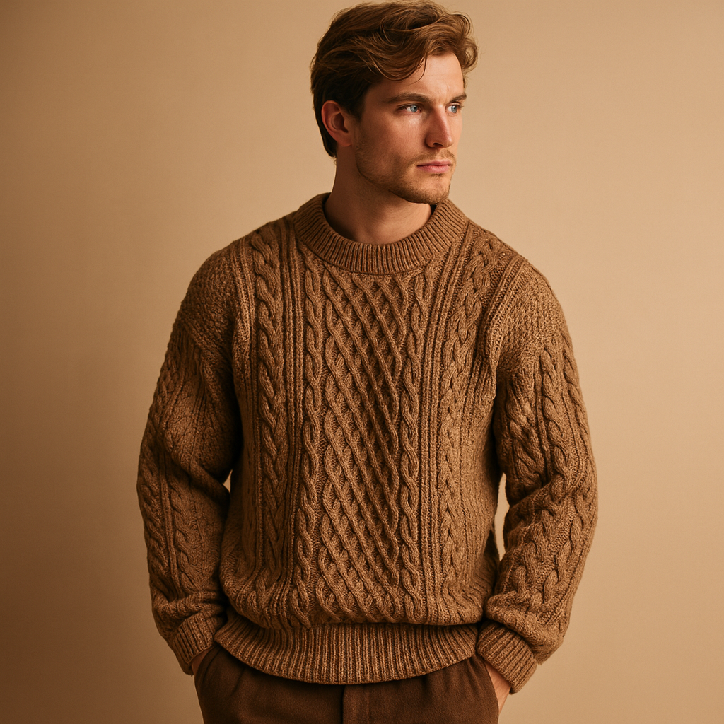 Men’s loose-fit knitted crewneck sweater in a solid color, designed for warmth, layering, and versatile casual styling.