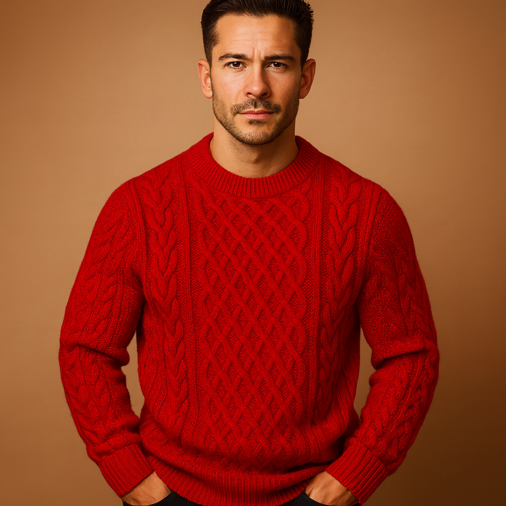 Men’s loose-fit knitted crewneck sweater in a solid color, designed for warmth, layering, and versatile casual styling.