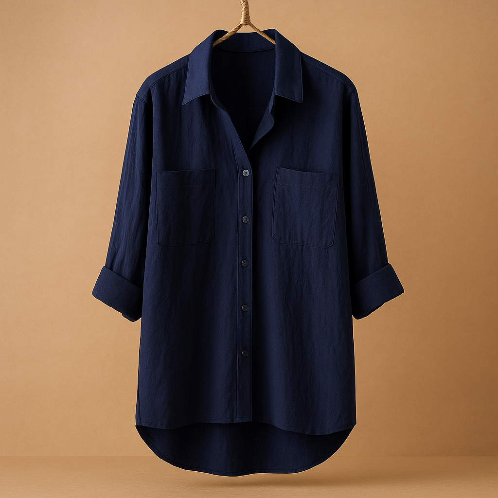 Women’s loose-fit long sleeve blouse with a classic silhouette, available in multiple colors for casual and office outfits.