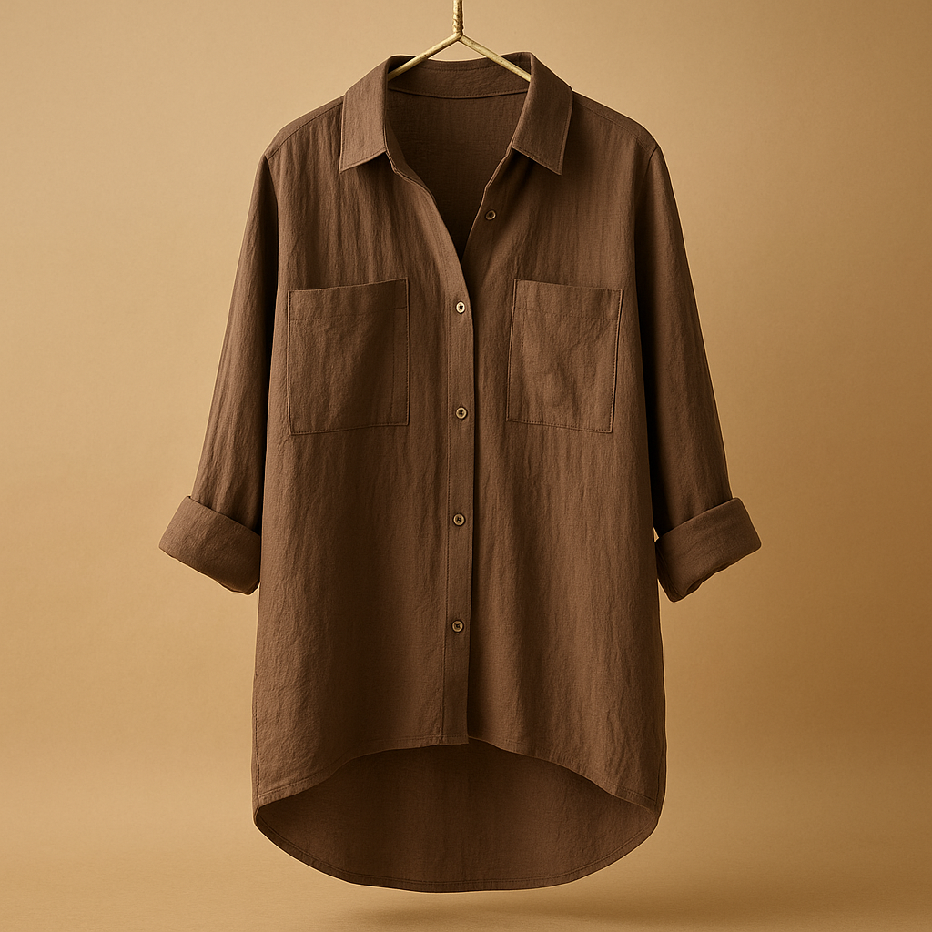 Women’s loose-fit long sleeve blouse with a classic silhouette, available in multiple colors for casual and office outfits.