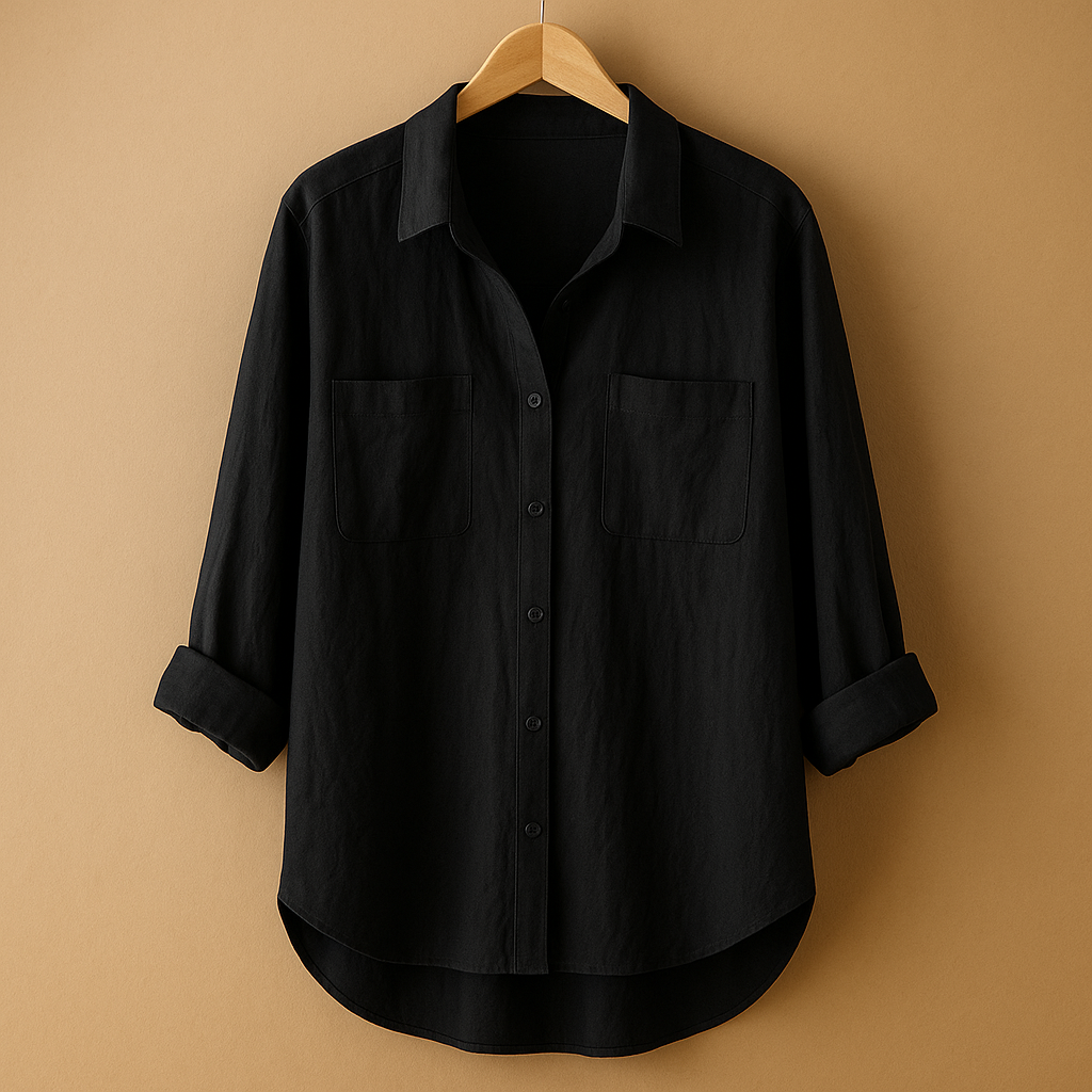 Women’s loose-fit long sleeve blouse with a classic silhouette, available in multiple colors for casual and office outfits.