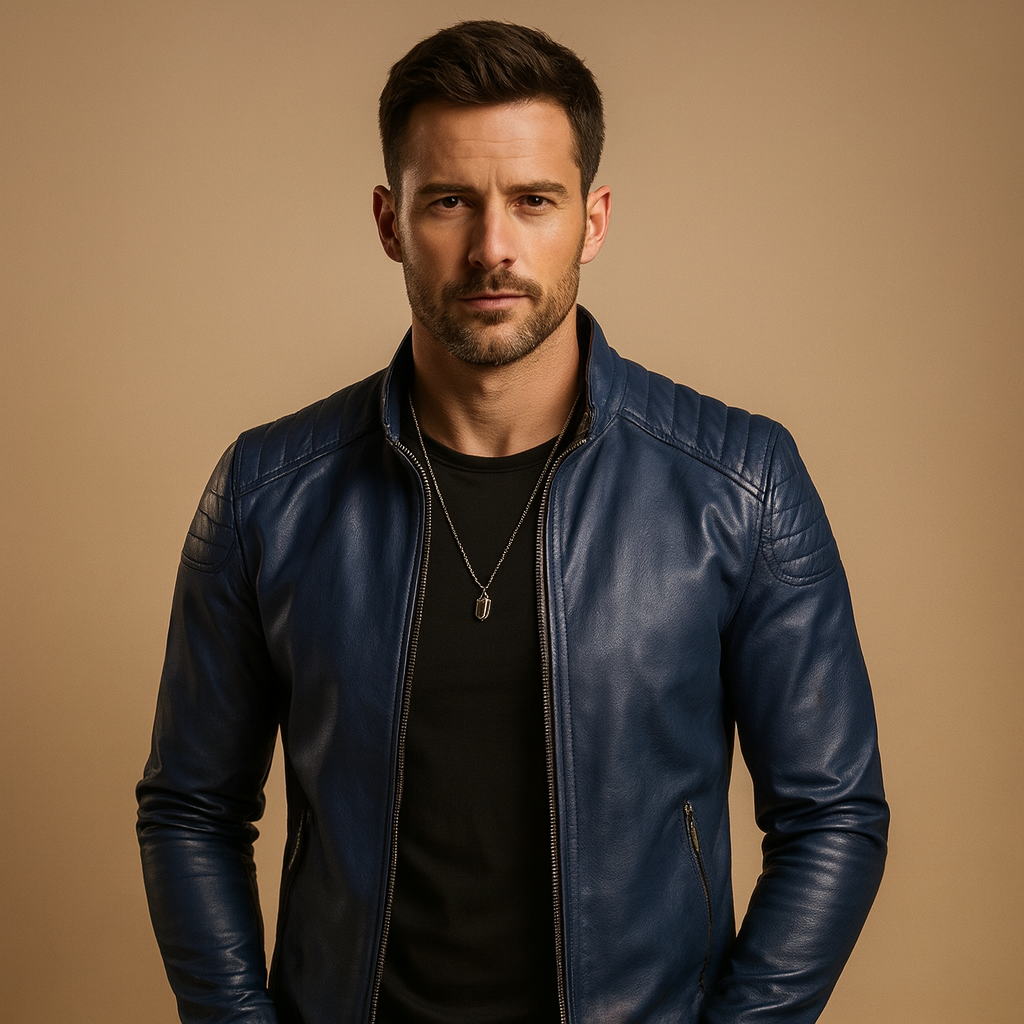 Men’s luxury biker jacket with a refined classic design and soft breathable finish, suitable for business outfits and casual everyday wear.