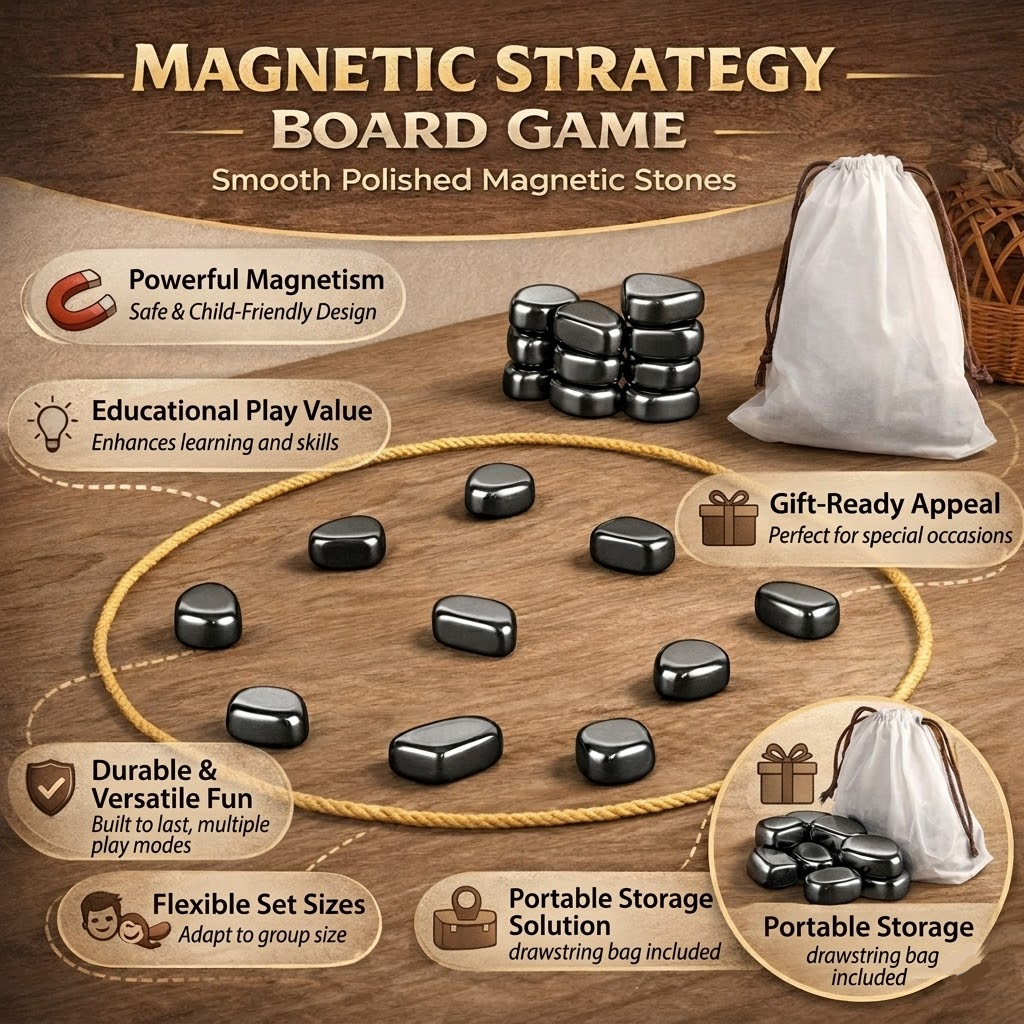 Magnetic Chess Game with Polished Stone Pieces and Portable Drawstring Bag - Image 3