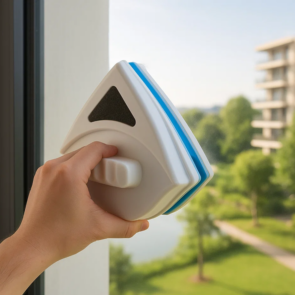 Magnetic Window Cleaner with Double-Sided Squeegee and Safety Cord - Image 1