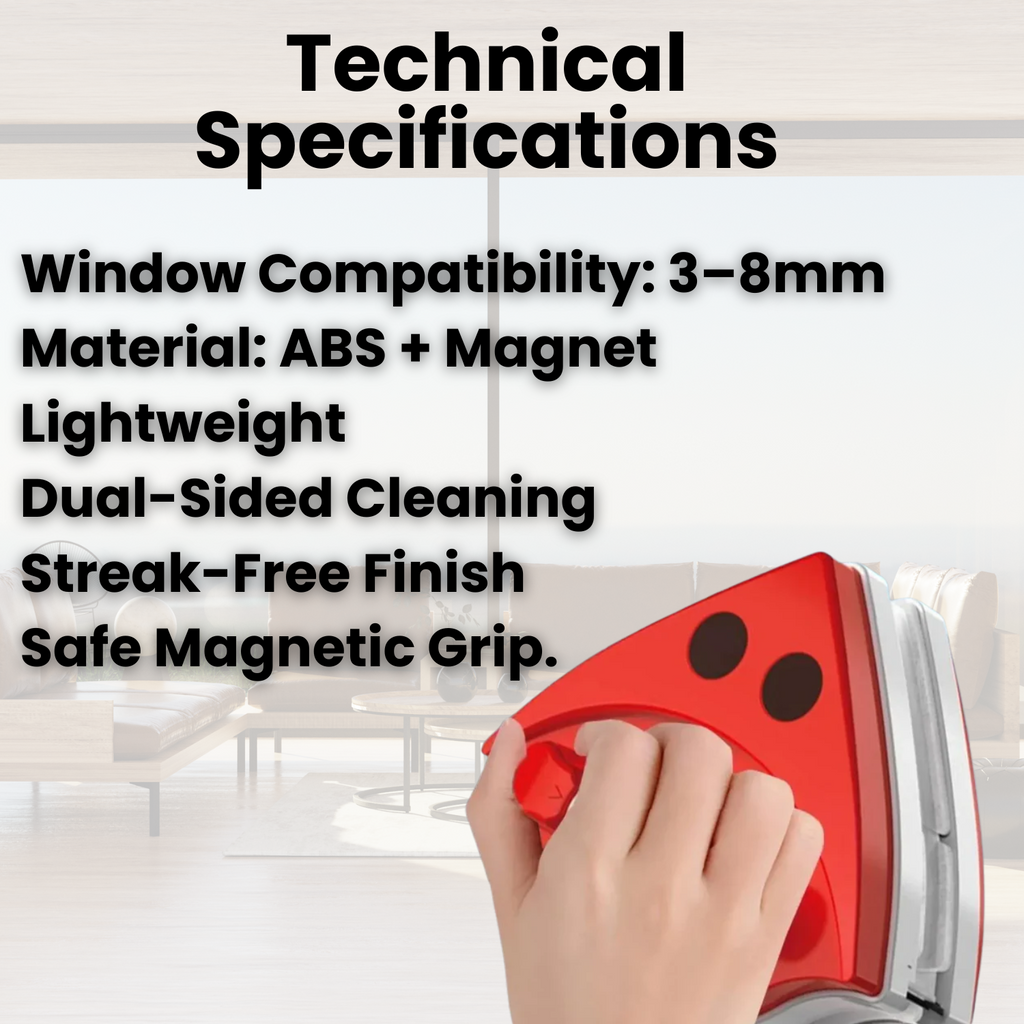 Magnetic Window Cleaner with Double-Sided Squeegee and Safety Cord - Image 3